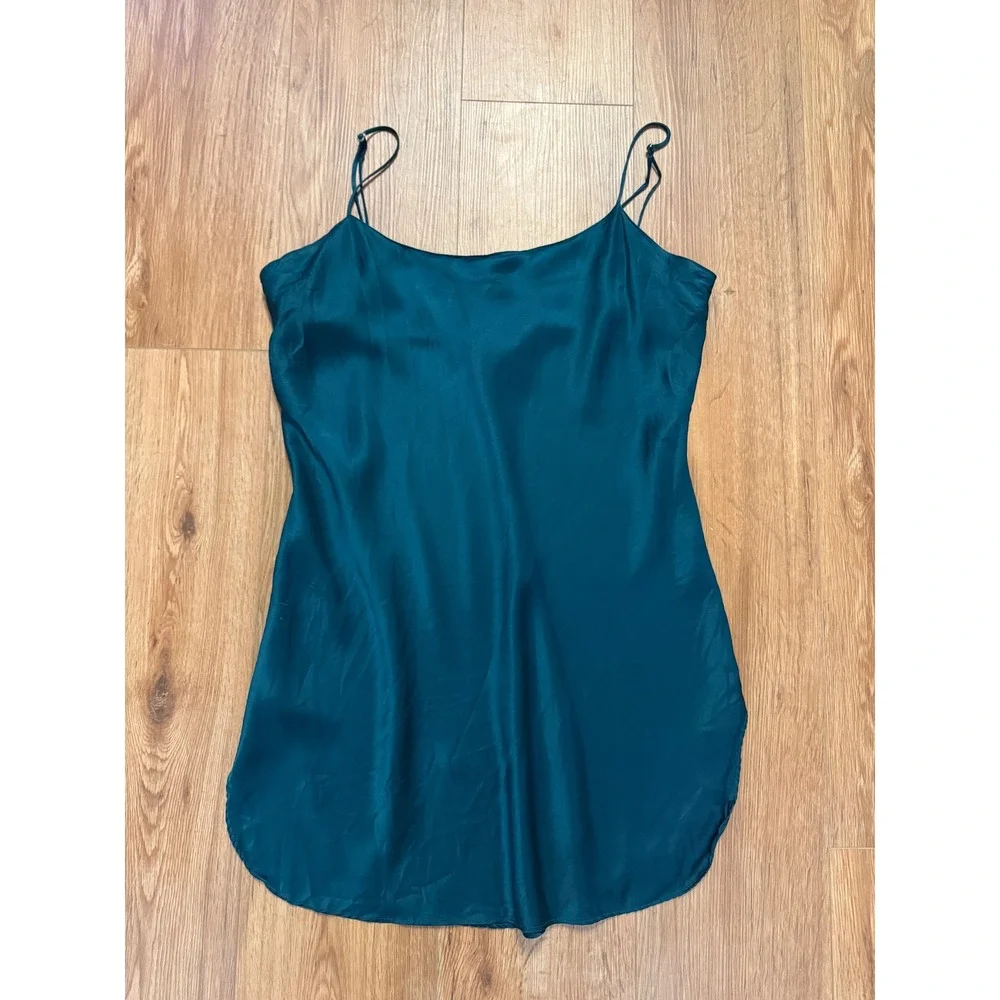 Vintage Victorias Secret Gold Label 100% Silk Chemise Slip Dress Teal Medium